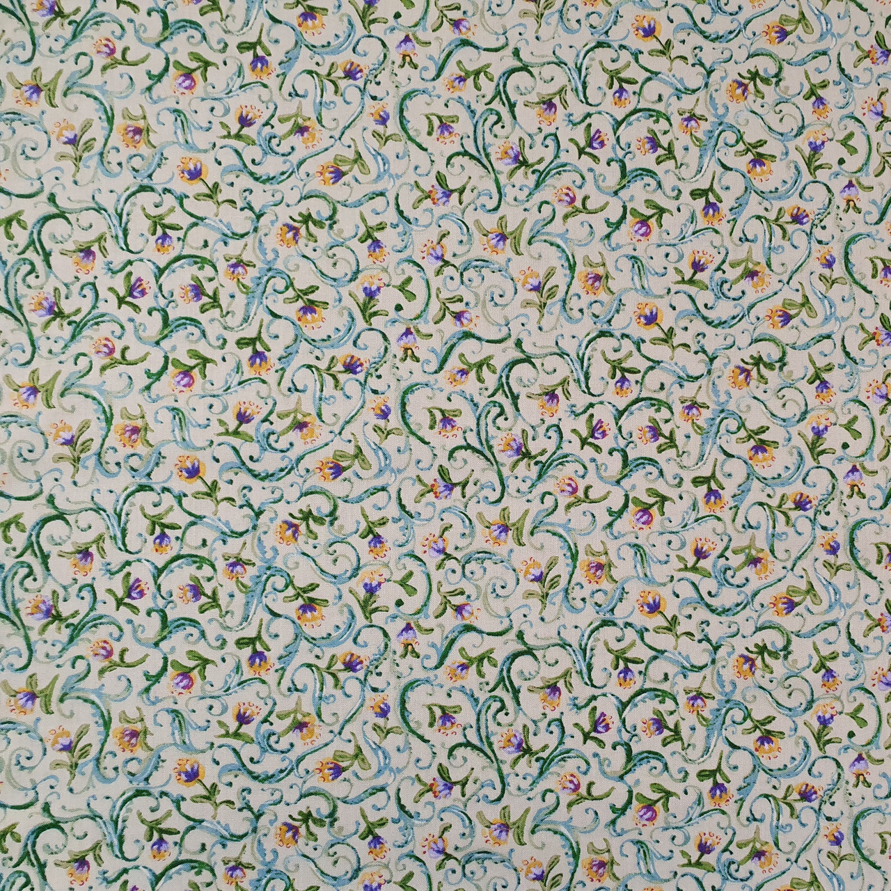 Pond Flower Green & Purple Cotton Fabric, 112cm/44in wide, Sold Per HALF Metre