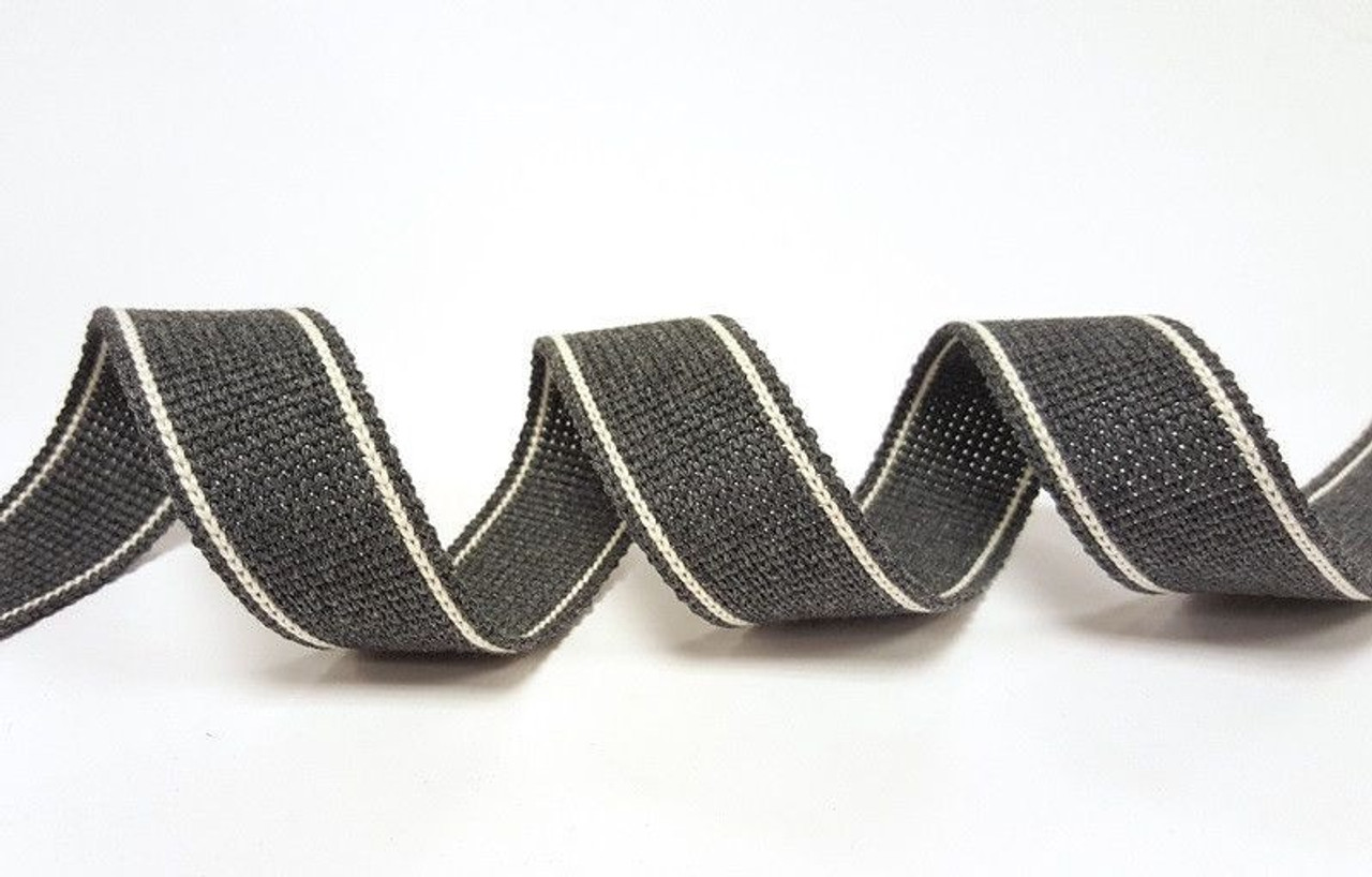 Charcoal with White Twin Stripe Webbing, 34mm wide - Perfect for Bag Handles/Straps, Sold Per Metre
