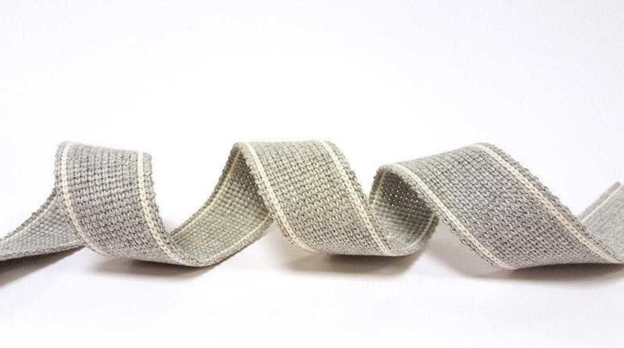 Silver Grey with White Twin Stripe Webbing, 34mm wide - Perfect for Bag Handles/Straps, Sold Per Metre