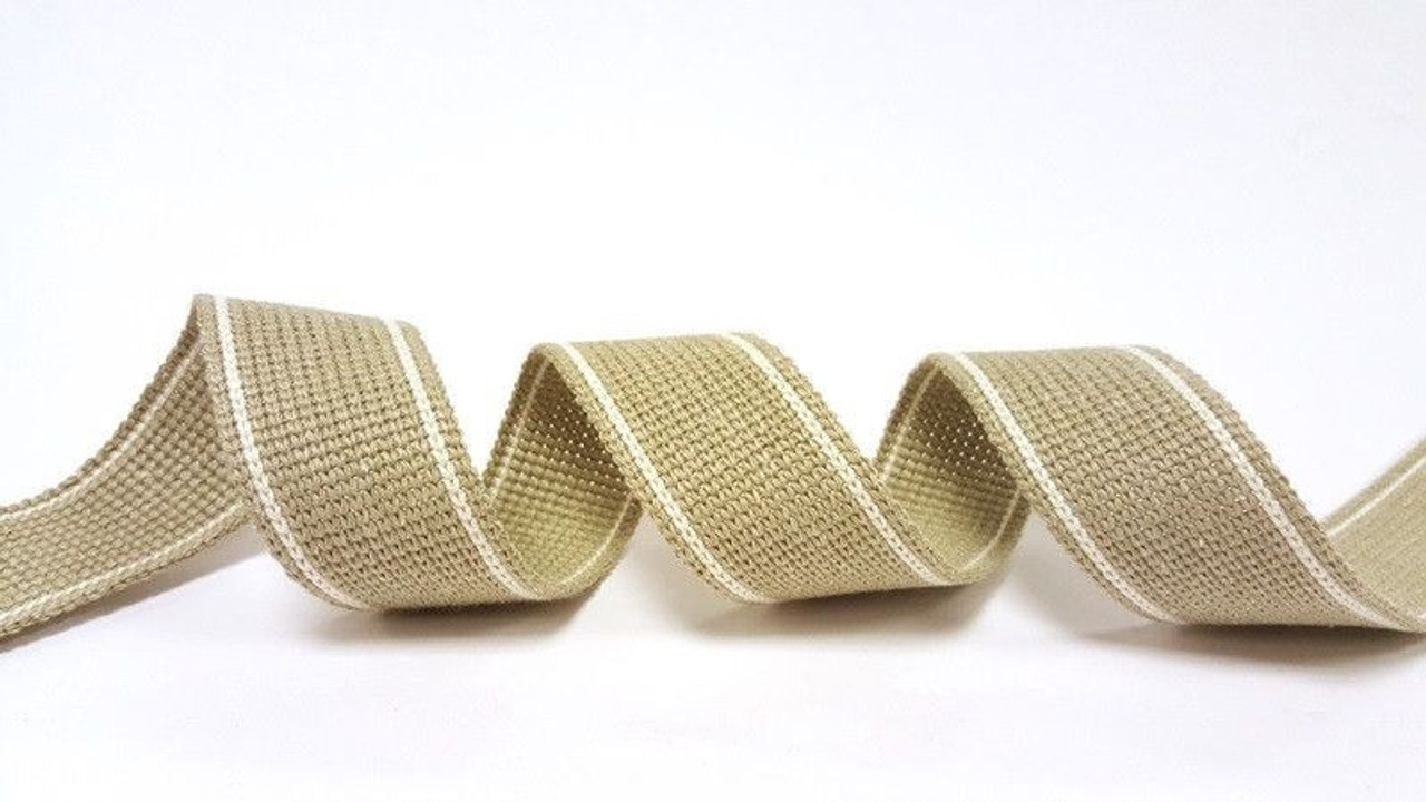 Stoney Beige with White Twin Stripe Webbing, 34mm wide - Perfect for Bag Handles/Straps, Sold Per Metre