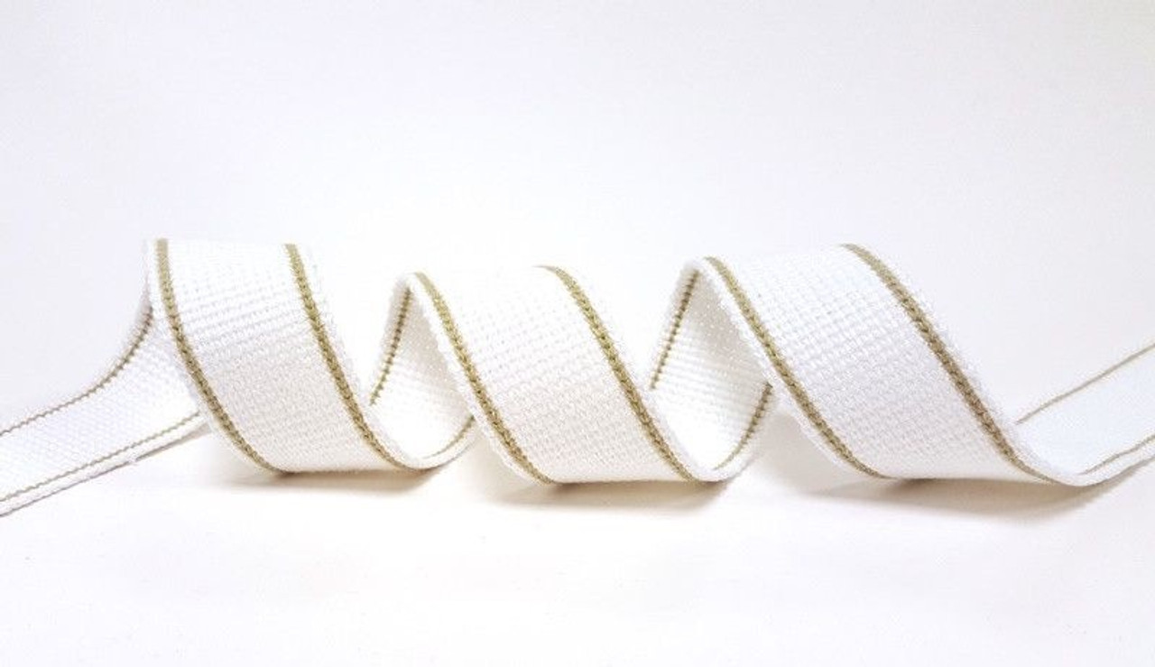 White with Stoney Twin Stripe Webbing, 34mm wide - Perfect for Bag Handles/Straps, Sold Per Metre