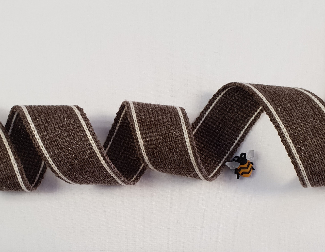 Weathered Brown with White Twin Stripe Webbing, 34mm wide - Perfect for Bag Handles/Straps, Sold Per Metre