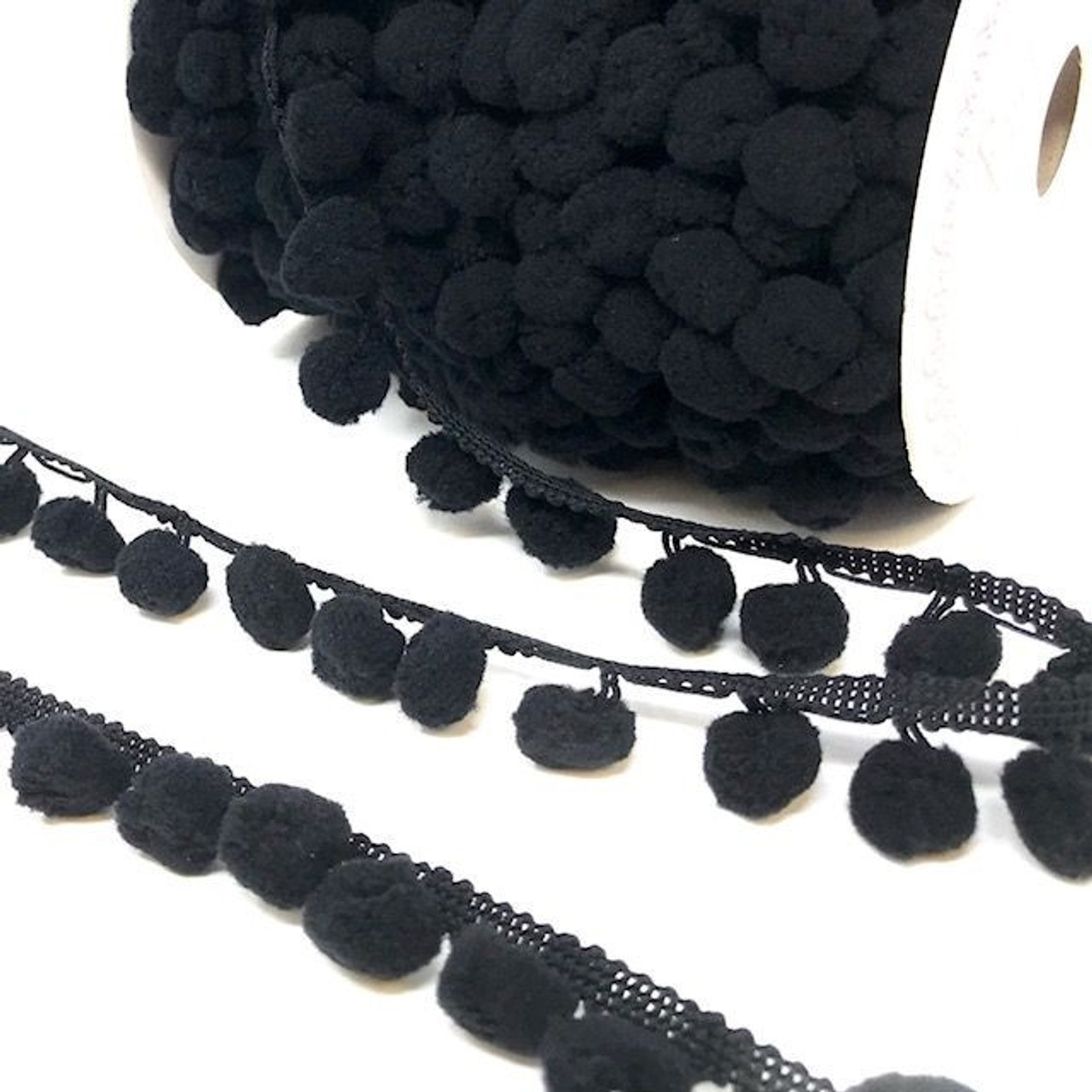 Black Large Pom Pom Trim, Sold Per Metre