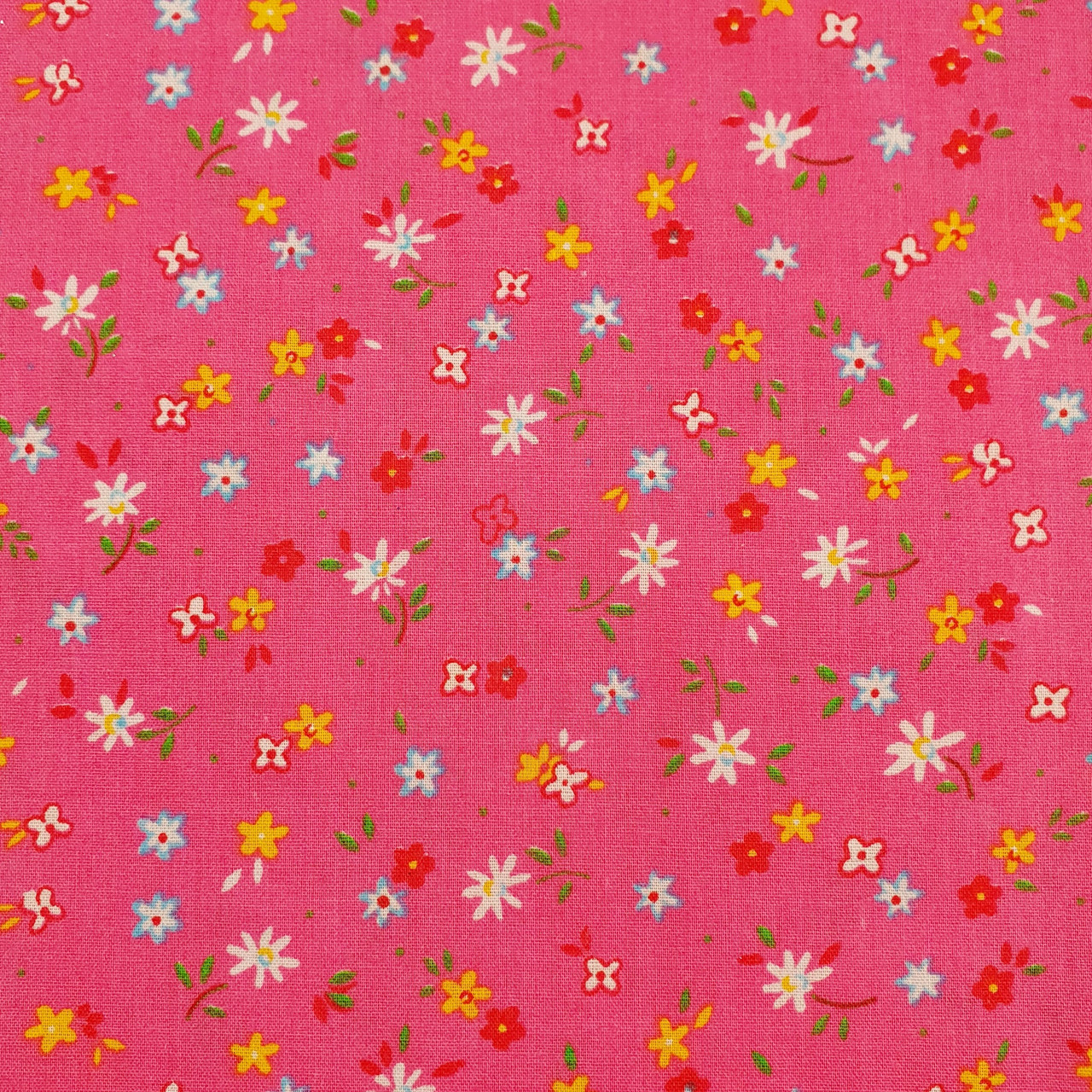 Daisy Floral on Bright Pink Polycotton Fabric, 43in wide, Sold Per HALF Metre