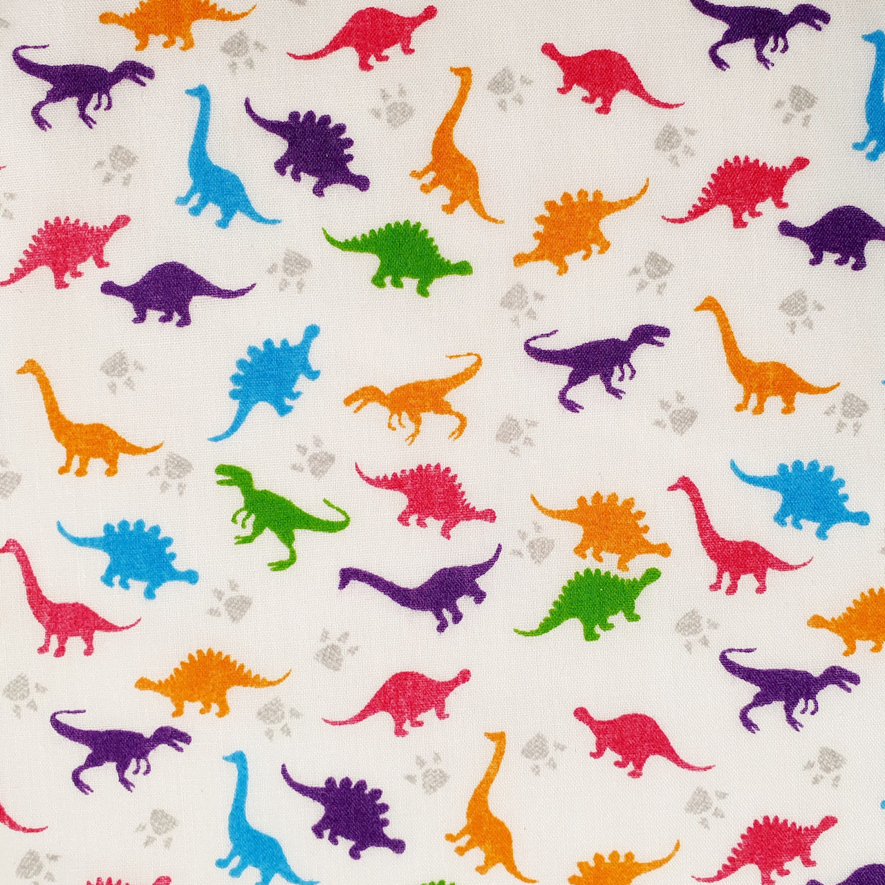 Dinosaur Bright on White Polycotton Fabric, 43in wide, Sold Per HALF Metre