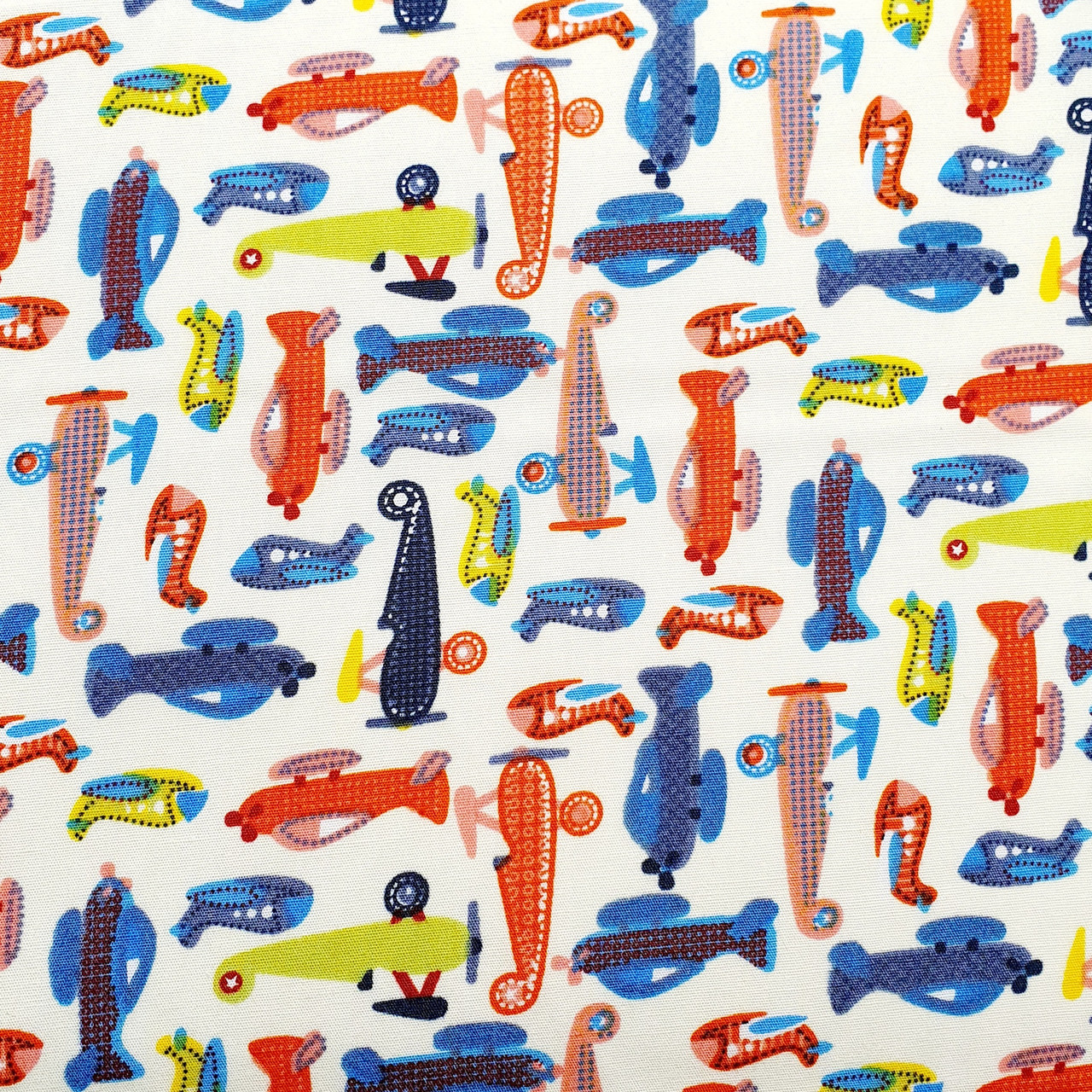 Jets & Planes on Cream Polycotton Fabric, 43in wide, Sold Per HALF Metre