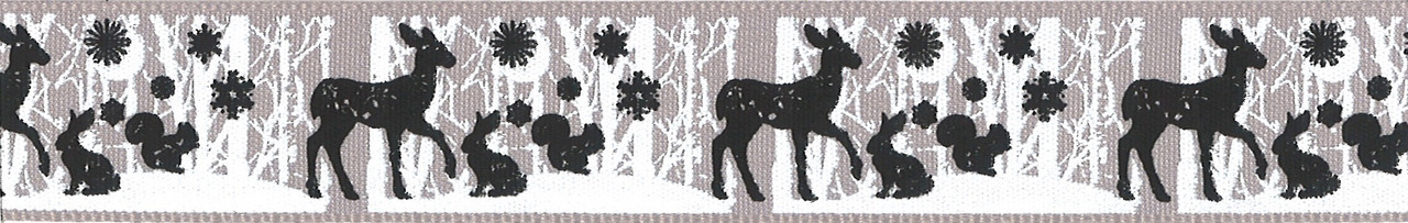 Woodland Animals on Pale Grey Ribbon, 25mm wide, Sold Per Metre