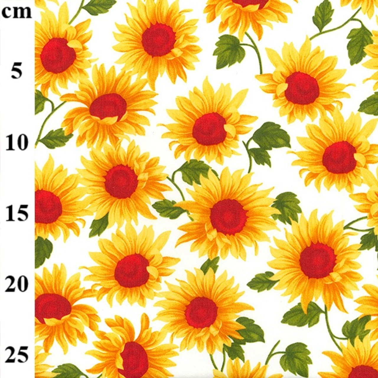 Sunflowers on Ivory 100% Cotton Poplin Fabric, 110cm/43in wide, Sold Per HALF Metre