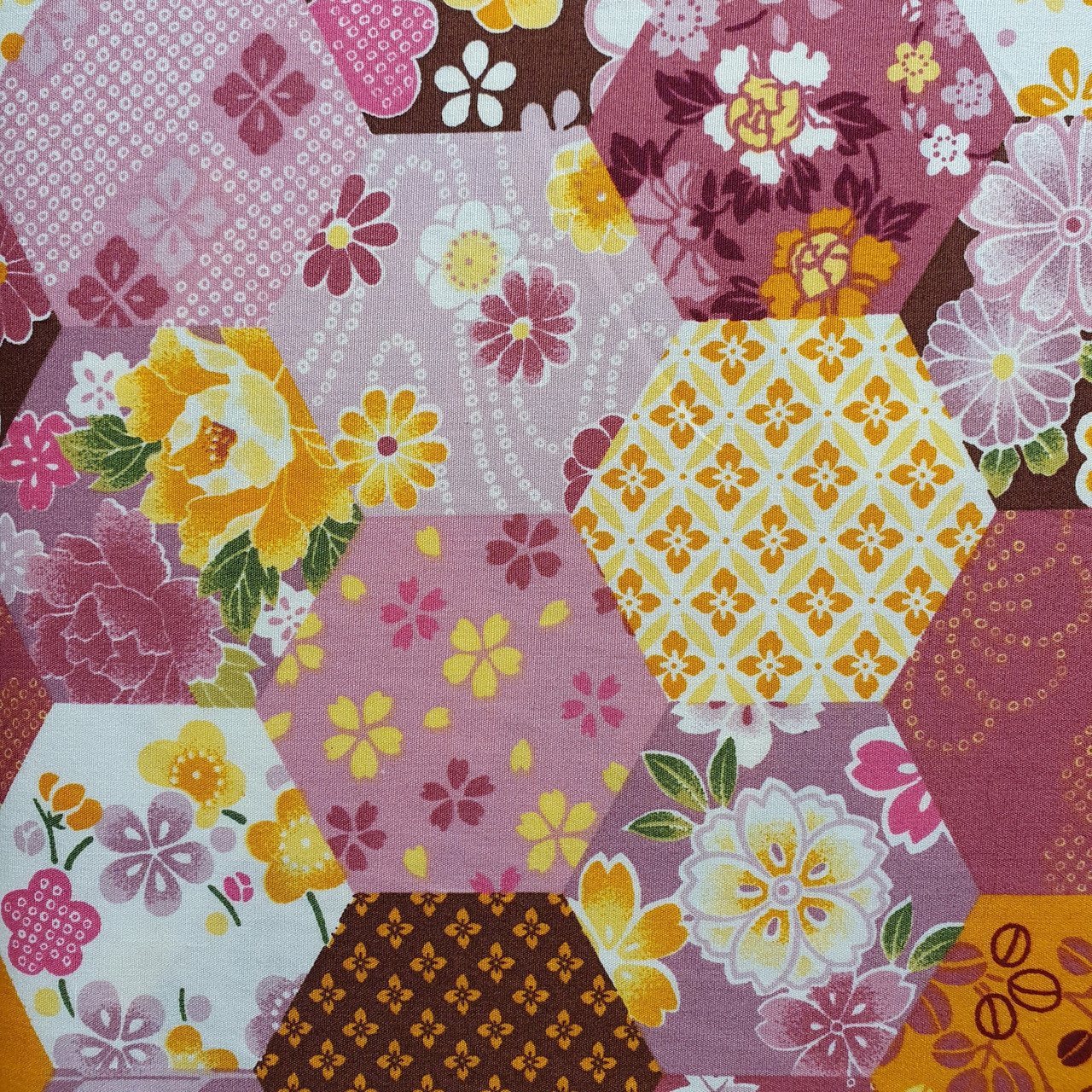 Plum Honeycomb "Hexie Quilt" 100% Cotton Poplin Fabric, 110cm/43in wide, Sold Per HALF Metre