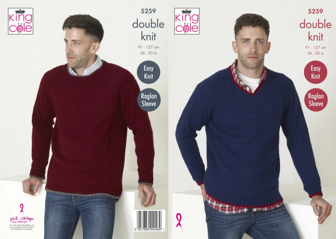 5259 DK Raglan Sleeve Easy Knit Mens Jumper Size:91-127