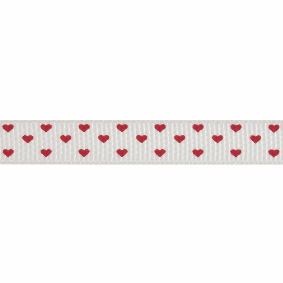 Red Hearts on Cream Grosgrain Ribbon, 10mm (3/8in) wide (Sold Per Metre)
