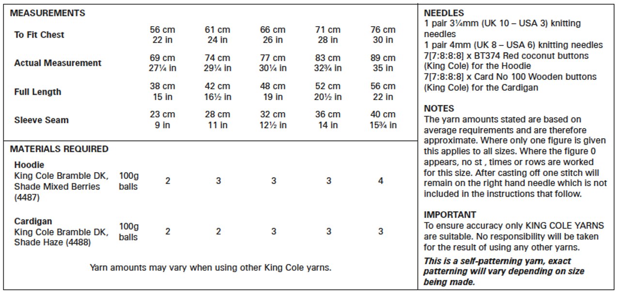 5644- Hoodie & Cardigan: Knitted in Bramble DK - 56-76cm / 22-30 in