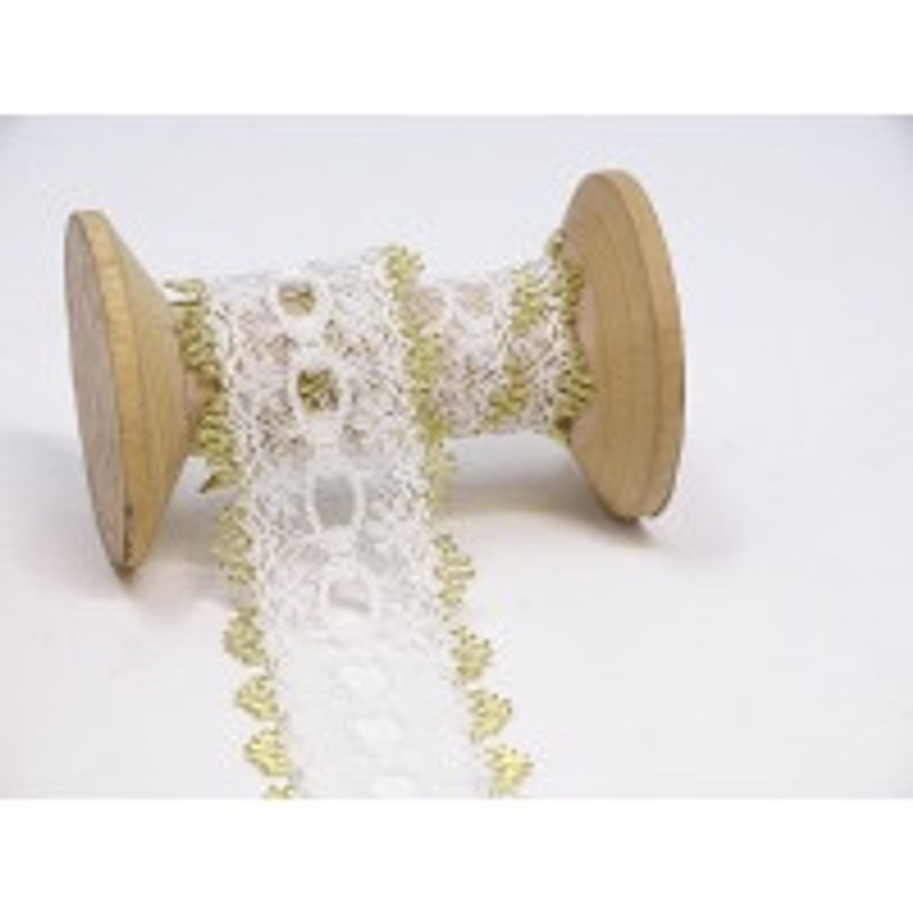 White with Gold Edge Knitting-In Lace -35mm ( Sold By the Metre)