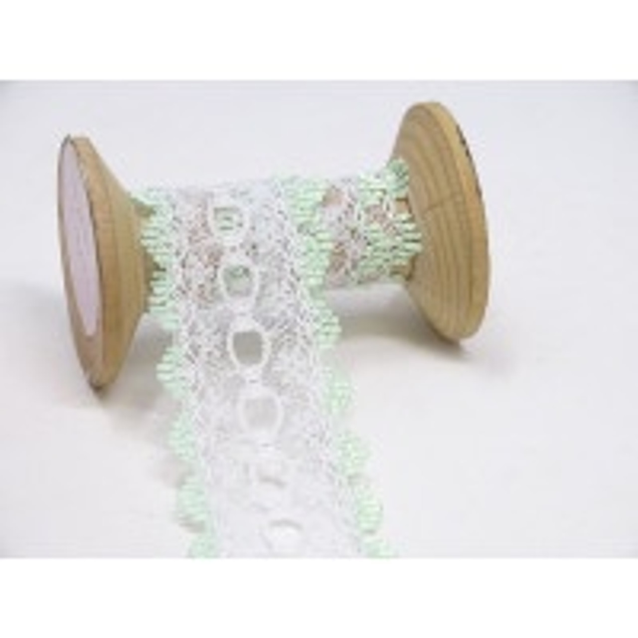 White with Mint Edge Knitting-In Lace - 35mm ( Sold By The Metre)