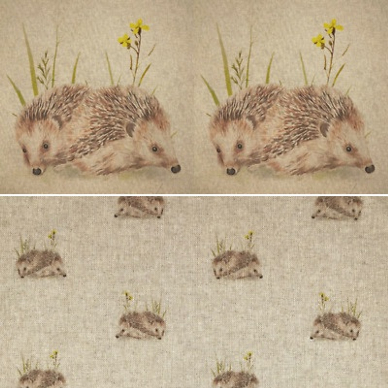 Hedgehog (All-Over) Digital Print on Natural Linen-Look Panama Fabric, 140cm/55in wide, Sold Per HALF Metre