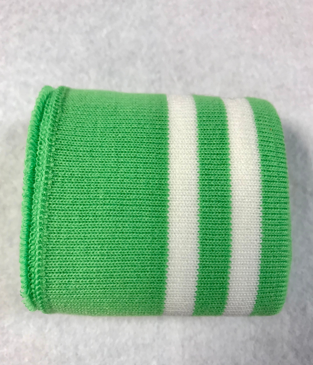 Apple Green with Twin White Stripes Knitted Tube Cuff Ribbing (approx 100cm length)