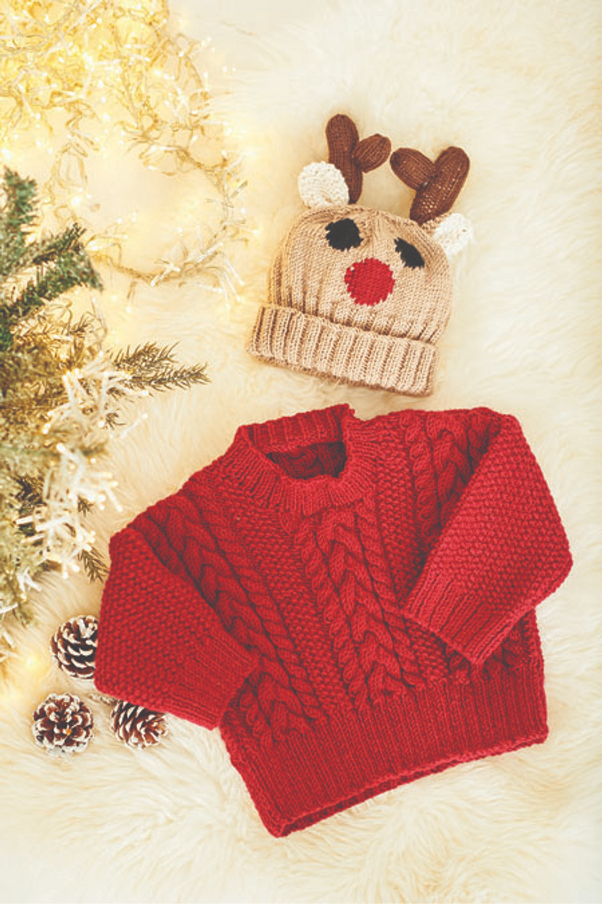 9869 - Reindeer Sweater, Hat & Toy in Dk - Birth to 5 years