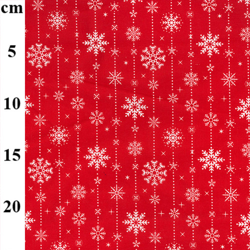 Christmas Snow Flakes on Red Polycotton Fabric, 43in wide, Sold Per HALF Metre Christmas Snow Flakes on Red Polycotton Fabric, 43in wide, Sold Per HALF Metre