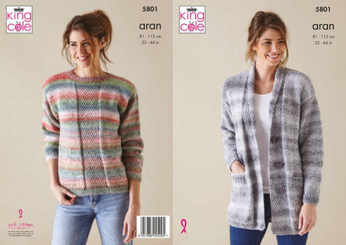 5801-Cardigan & Sweater knitted in Acorn Aran - 81-112cm / 32-44in