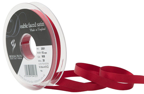 10mm 908 Scarlet Berry Double Satin Berisfords Ribbon ( Sold per Metre)