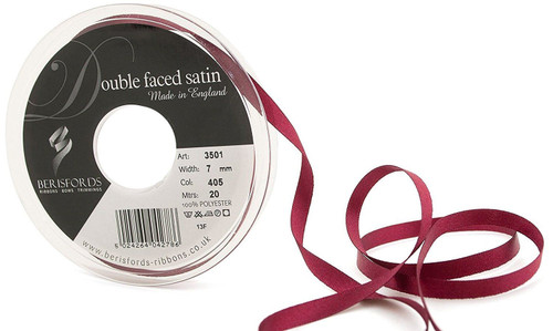 7mm 405 Burgundy Double Satin Berisfords Ribbon ( Sold per Metre)