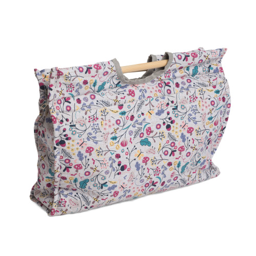 Craft bag with wooden handles with a spring time print