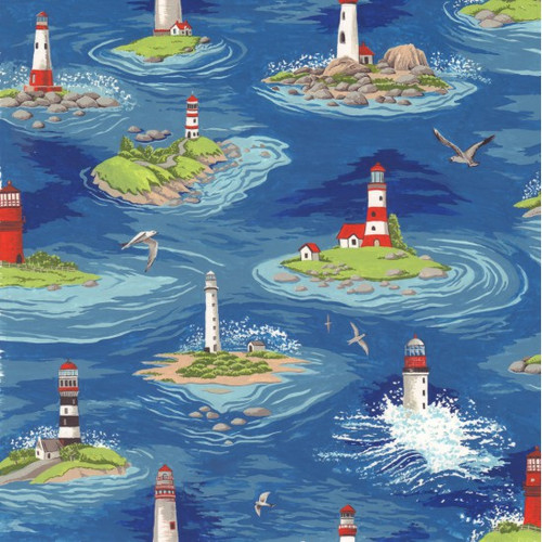 By the sea col - 101 Lighthouse - 100% Cotton - Sold by the half metre