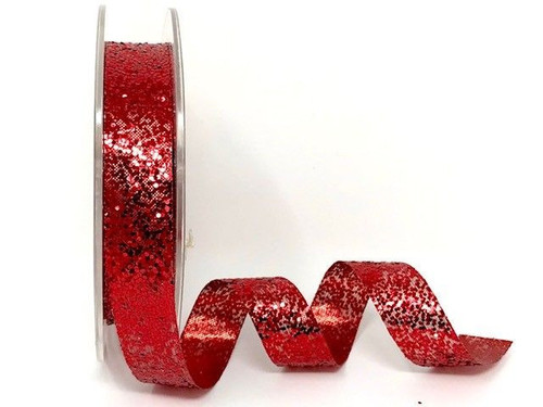 Fire Crackle Red Chunky Glitter Ribbon, 15mm wide (Sold Per Metre)