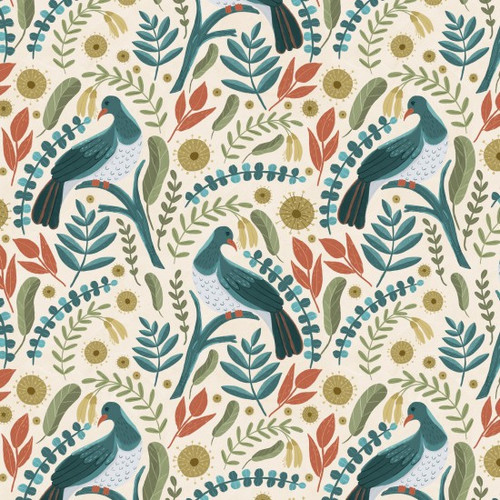 BIRD STORIES - COL. 101- KERERU  100% Cotton Fabric, 112cm/44in wide, Sold Per HALF Metre