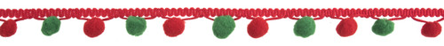 Christmas Pom Pom Trim  - 25mm in Red & Green -  Sold by the metre