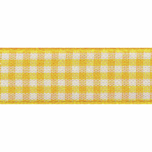 Gold Yellow & White Gingham Ribbon, 15mm wide, Sold Per Metre