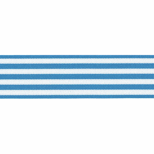 Peacock Blue & White Stripe Ribbon, 25mm wide, Sold Per Metre