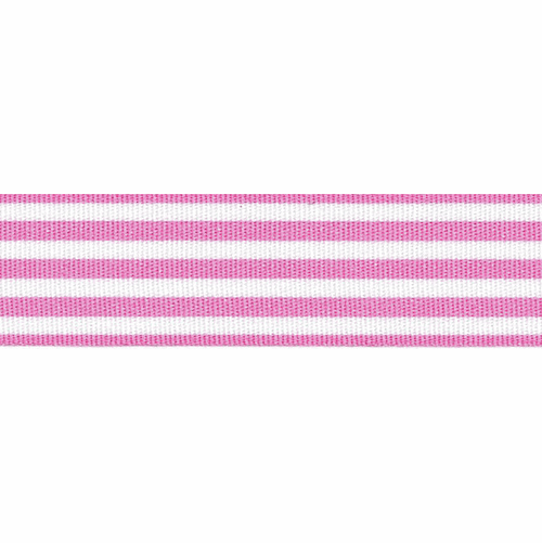 Pink & White Stripe Ribbon, 16mm wide, Sold Per Metre