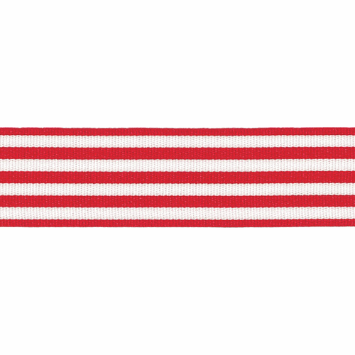 Red & White Stripe Ribbon, 16mm wide, Sold Per Metre