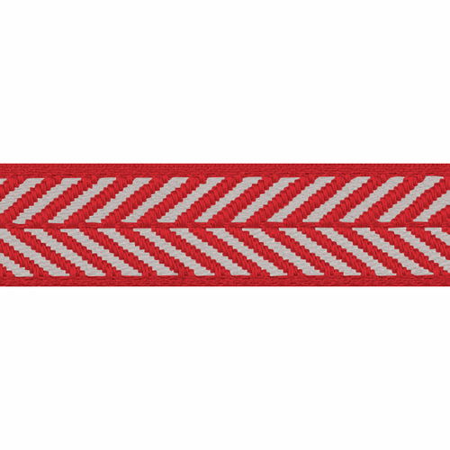 Red & White Herringbone Stripe Woven Ribbon, 16mm wide, Sold Per Metre