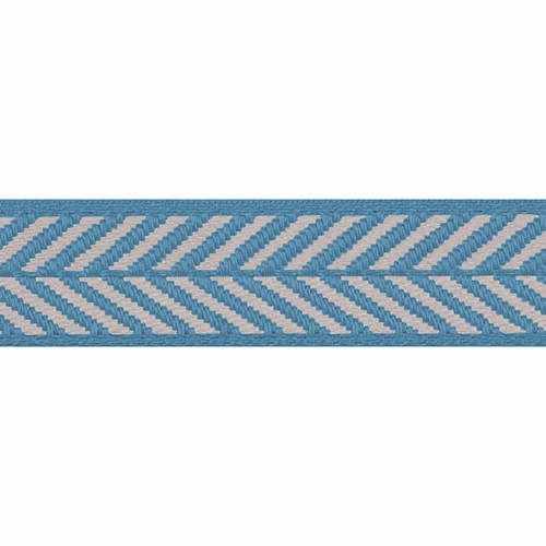 Sapphire Blue & White Herringbone Stripe Woven Ribbon, 10mm wide, Sold Per Metre