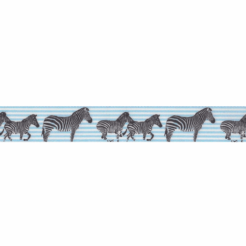 Zebra Print on Blue & White Stripe Ribbon, 25mm wide, Sold Per Metre