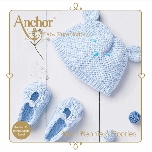 Blue Bear Beanie & Booties Baby Pure Cotton Knitting Kit