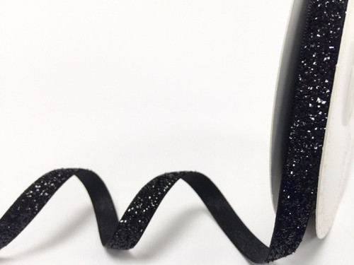 Black Metallic Velvet Ribbon, 10mm wide (Sold Per Metre)