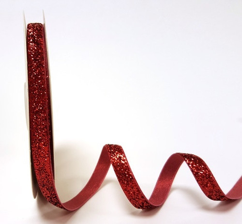 Red Metallic Velvet Ribbon, 10mm wide (Sold Per Metre)