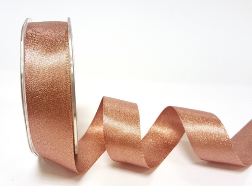 Rose Gold/Copper Metallic Sparkle Satin Ribbon, 25mm wide (Sold Per Metre)