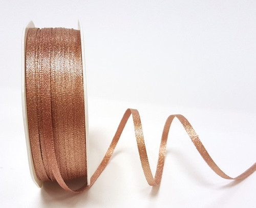 Rose Gold/Copper Metallic Sparkle Satin Ribbon, 3mm wide (Sold Per Metre)