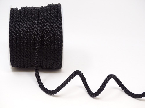 Black Woven Satin Crepe Cord, 6mm wide (Sold Per Metre)