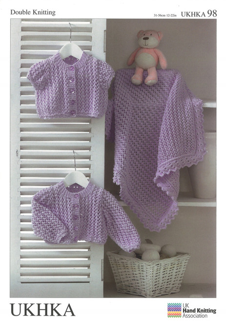 98 Baby Blanket & Cardigan DK Knitting Pattern Size: 12-22"
