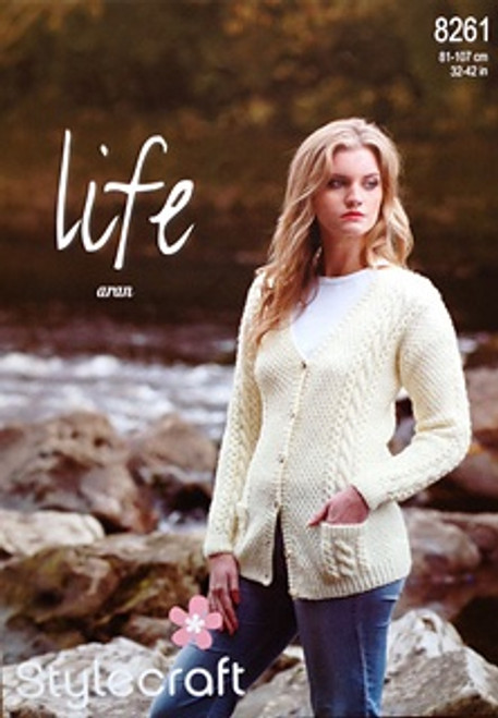 8261 Ladies & Teens Pullover Jumper Life Aran Knitting Pattern Size: 32-42"