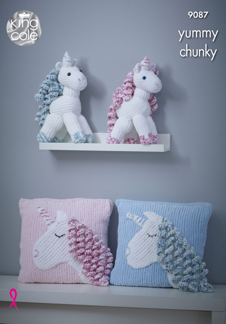 9087 Toy Unicorn & Cushion Yummy Chunky & DK Knitting Pattern