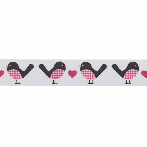 Little Robins Satin Ribbon, 15mm wide (Sold Per Metre) Little Robins Satin Ribbon, 15mm wide (Sold Per Metre)