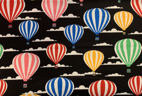 Hot Air Balloons on Black 100% Cotton Poplin Fabric, 112cm/44in wide, Sold Per HALF Metre Hot Air Balloons on Black 100% Cotton Poplin Fabric, 112cm/44in wide, Sold Per HALF Metre