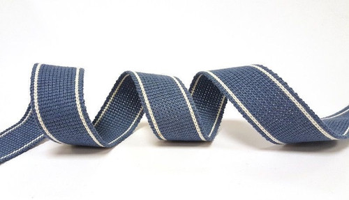 Cadet Blue with White Twin Stripe Webbing, 34mm wide - Perfect for Bag Handles/Straps, Sold Per Metre