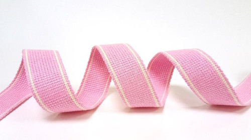 Light Pink with White Twin Stripe Webbing, 34mm wide - Perfect for Bag Handles/Straps, Sold Per Metre